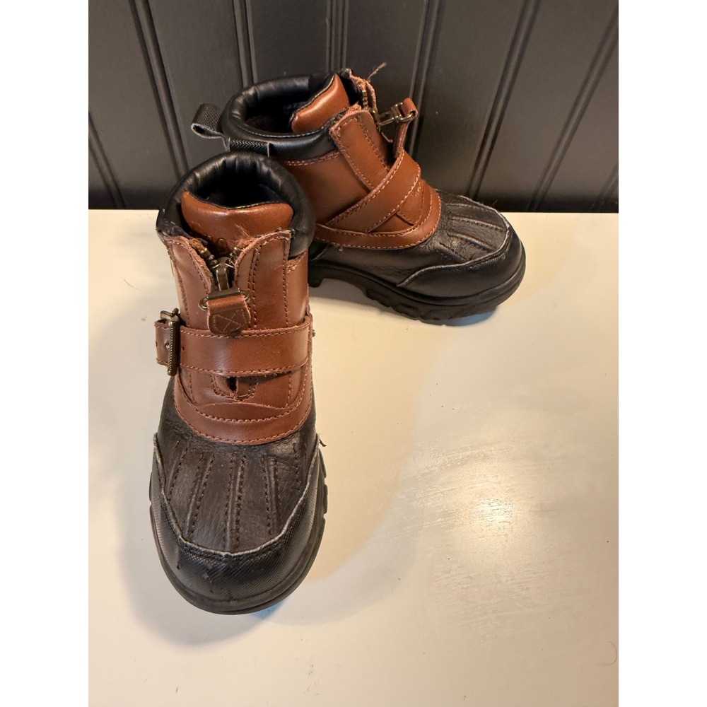 Polo Ralph Lauren Boys Brown Black Duck Boots Size 9 Zipper Buckle Strap